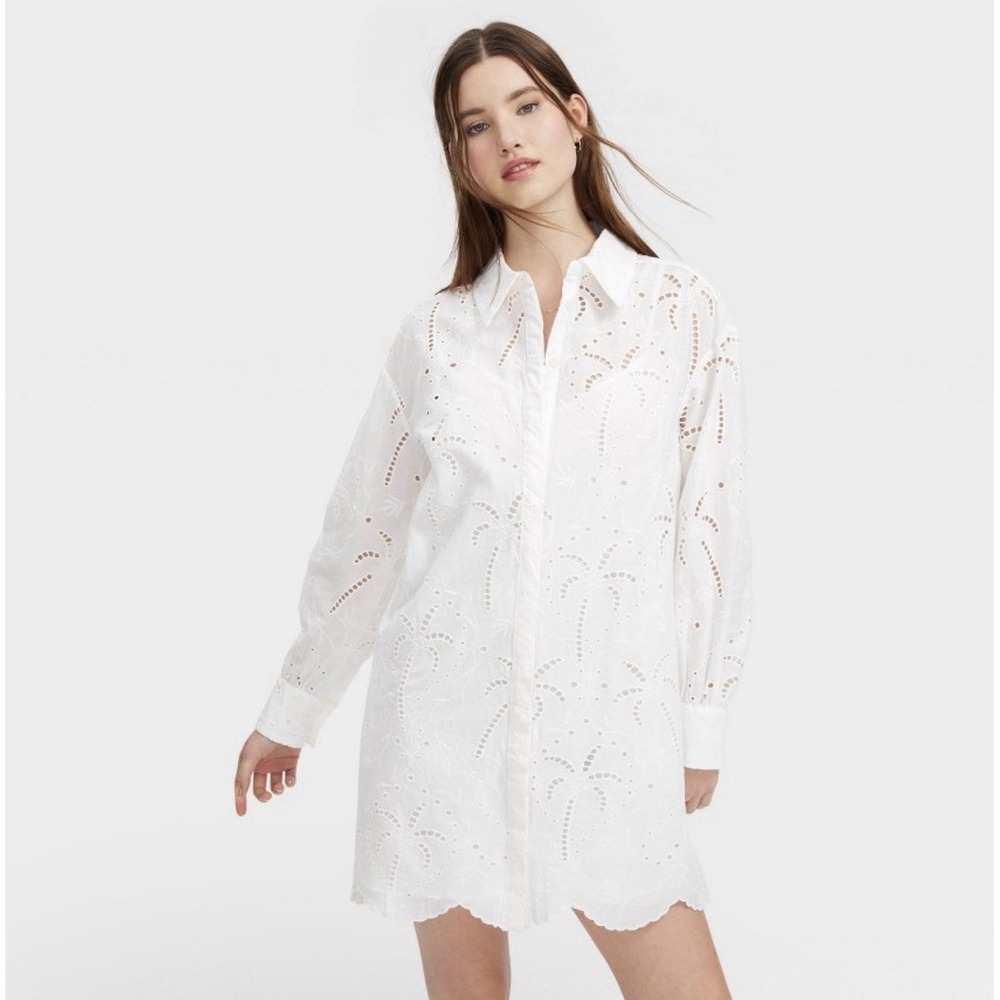 Roller Rabbit x Target SIZE M Eyelet Embroidered Collared Mini Shirtdress White